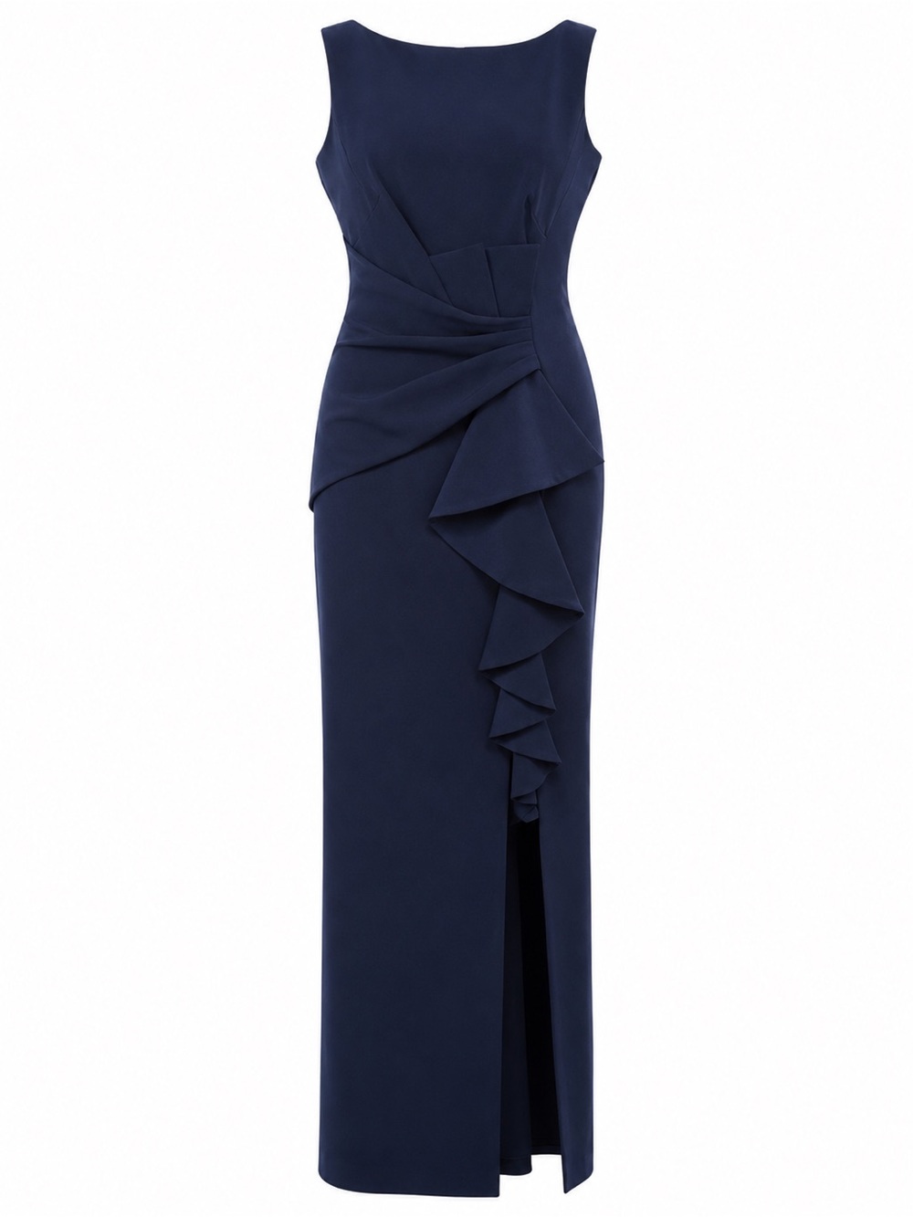 👗 Eliza J Navy Sleeveless Cascading Ruffle Column Gown👗